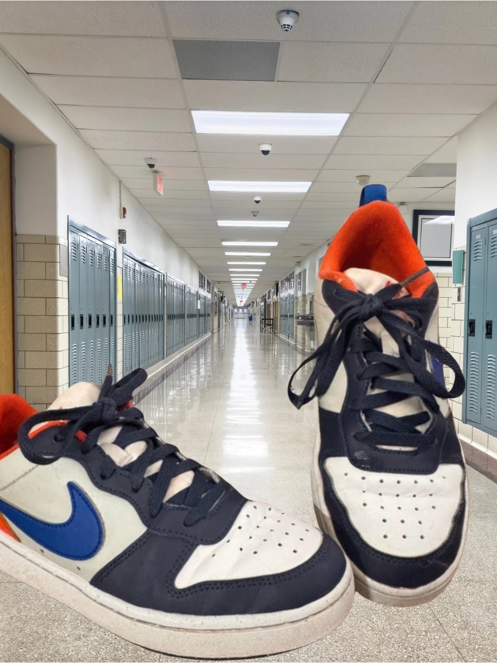 Nike Kids White, Navy & Bright Blue Low-Top Sneakers with Orange Lining